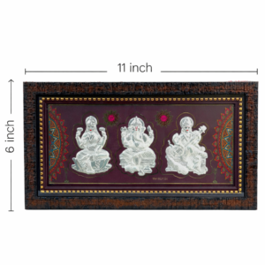 Lakshmi Ganesha Saraswati Silver Plated Wall Frame (11x6 inch)