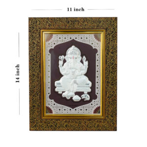Tanjore Style Silver Embossed Hindu Deity Wall Frame - Ganesha and Lakshmi (Set of 2)