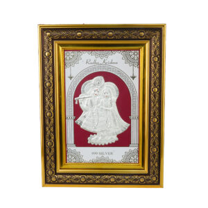 Radha Krishna Silver Frame - Religious Wall Art with Gold Border (9x12 inch)