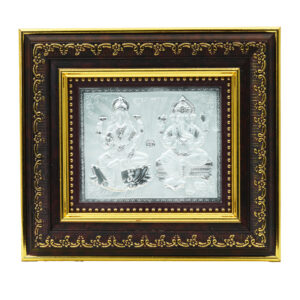 Lakshmi Ganesha Silver Embossed Wall Frame with Ornate Golden Border
