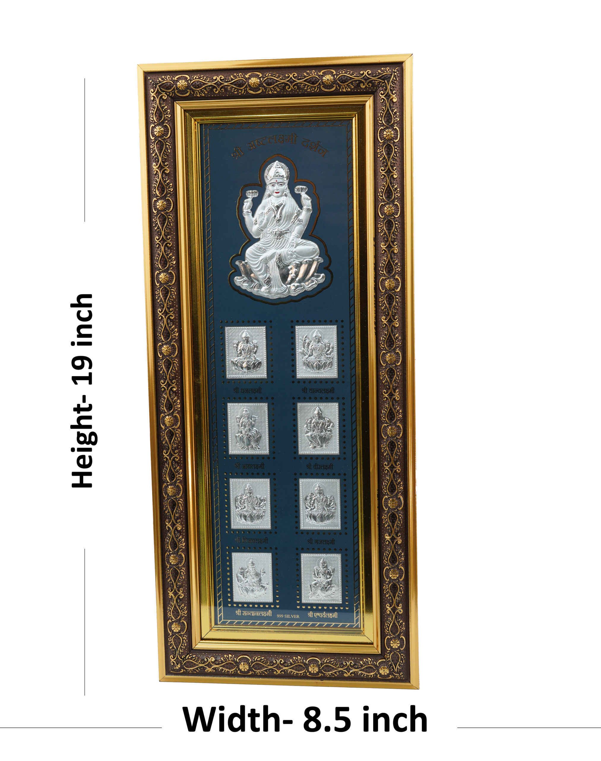 Ashtalakshmi Silver Framed Wall Hanging - 9 Divine Goddesses Religious Art Piece (19x8.5 inch) - Image 2