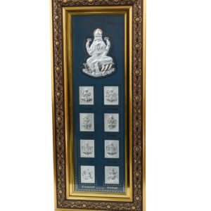 Ashtalakshmi Silver Framed Wall Hanging - 9 Divine Goddesses Religious Art Piece (19x8.5 inch)