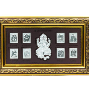 Ashtavinayak Ganesha Silver Foil Frame with Ornate Golden Border