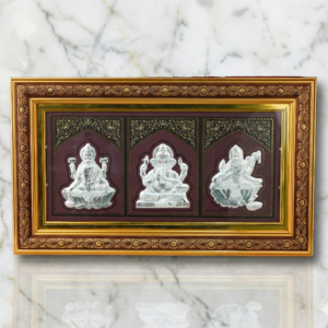 Lakshmi Ganesha Saraswati Silver Plated Frame - Divine Trio Wall Art