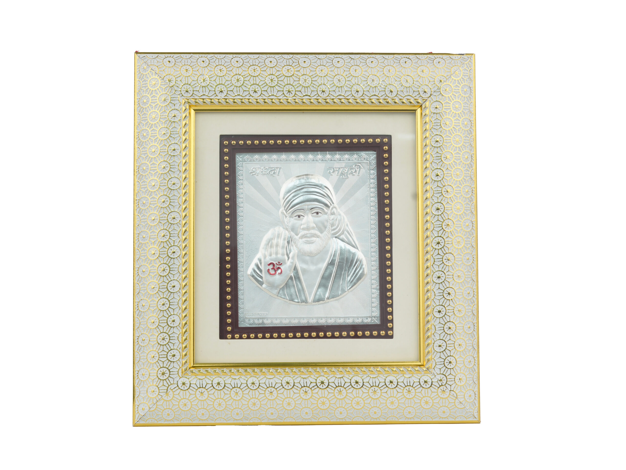 Decorative Sai Baba Silver-Toned Photo Frame with Ornate Border - 9.6x10.5 inch - Image 3