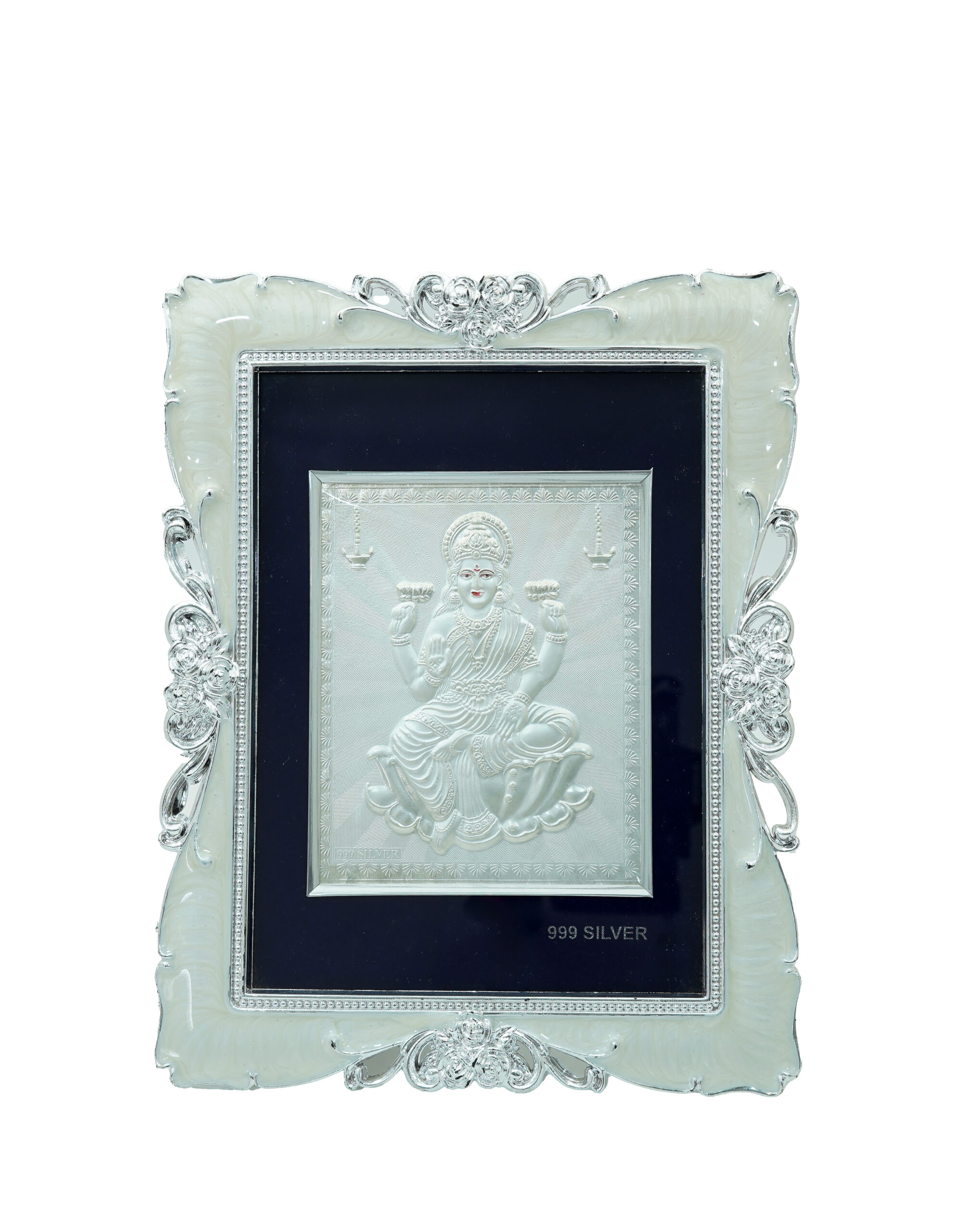 Antique Silver Goddess Lakshmi Photo Frame - 999 Silver Embossed Decorative Frame (9x7 inch) - Image 3