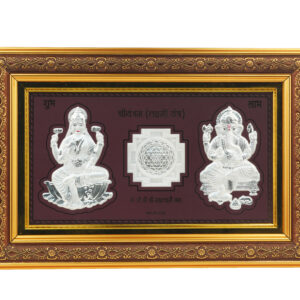 Silver Plated Lakshmi Ganesha with Sri Yantra Wall Frame