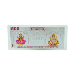 Shubh Labh 500 Rupees Silver Foil Note - Lakshmi Ganesh Gift (2.5 x 6.5 inch)