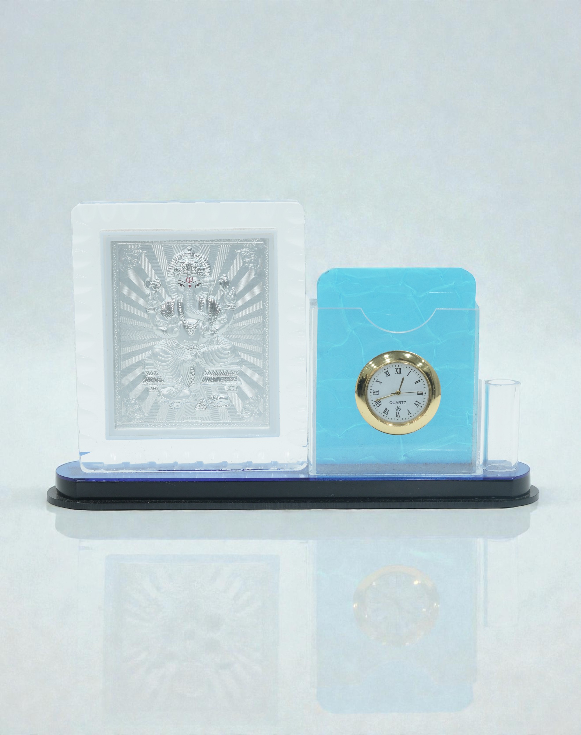 Premium Acrylic Desk Organizer with Clock and Decorative Frame