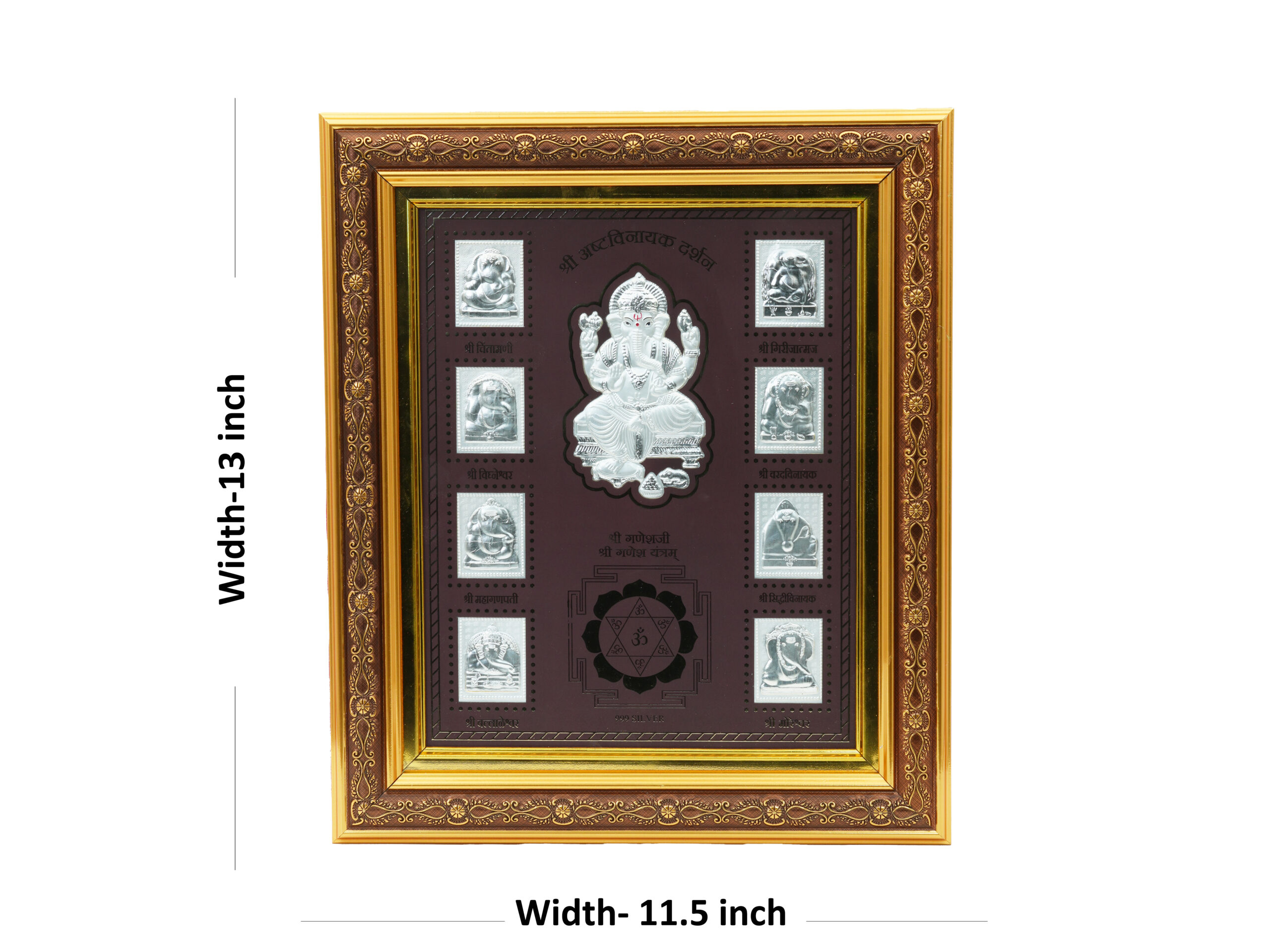 Silver Plated Ganesh Ji 8-Form Ashtalakshmi Wall Hanging Frame with Golden Border - Image 2