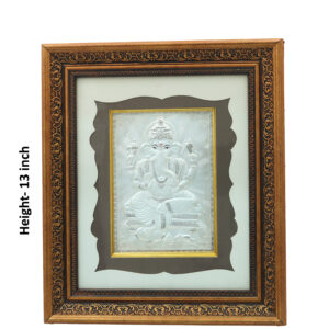 Silver Embossed Lord Ganesha Framed Wall Art - 13x11 inch