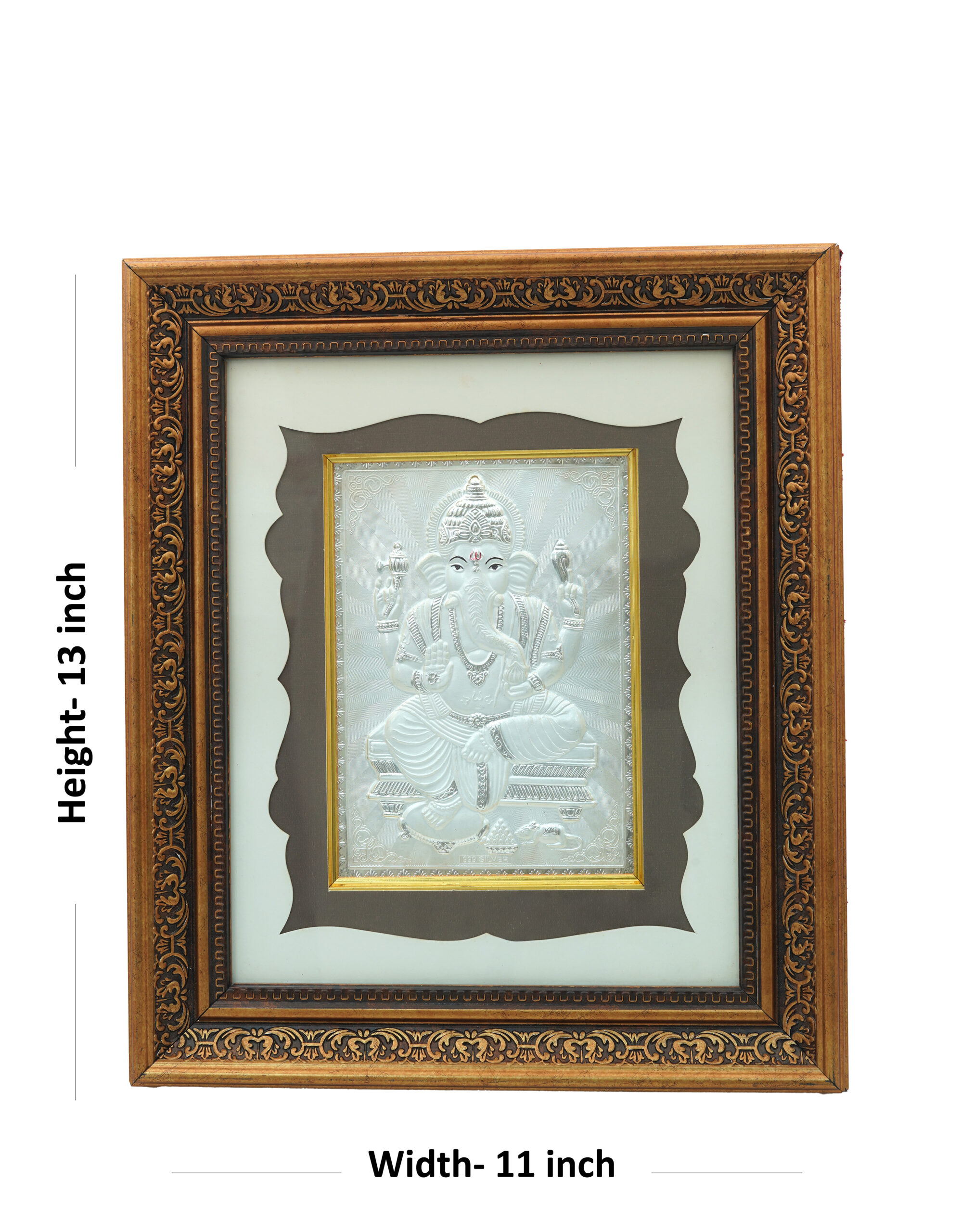 Silver Embossed Lord Ganesha Framed Wall Art - 13x11 inch