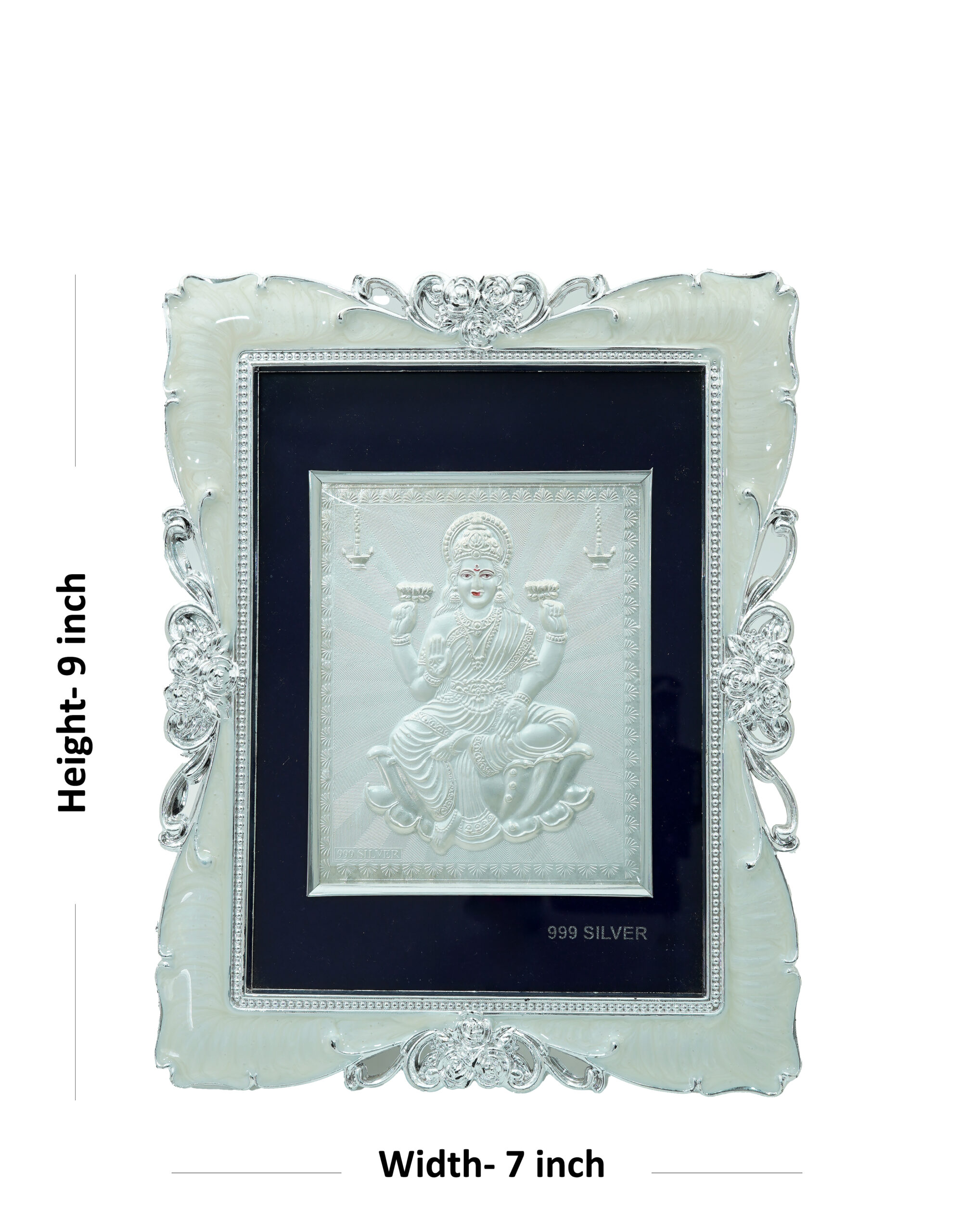 Antique Silver Goddess Lakshmi Photo Frame - 999 Silver Embossed Decorative Frame (9x7 inch) - Image 2