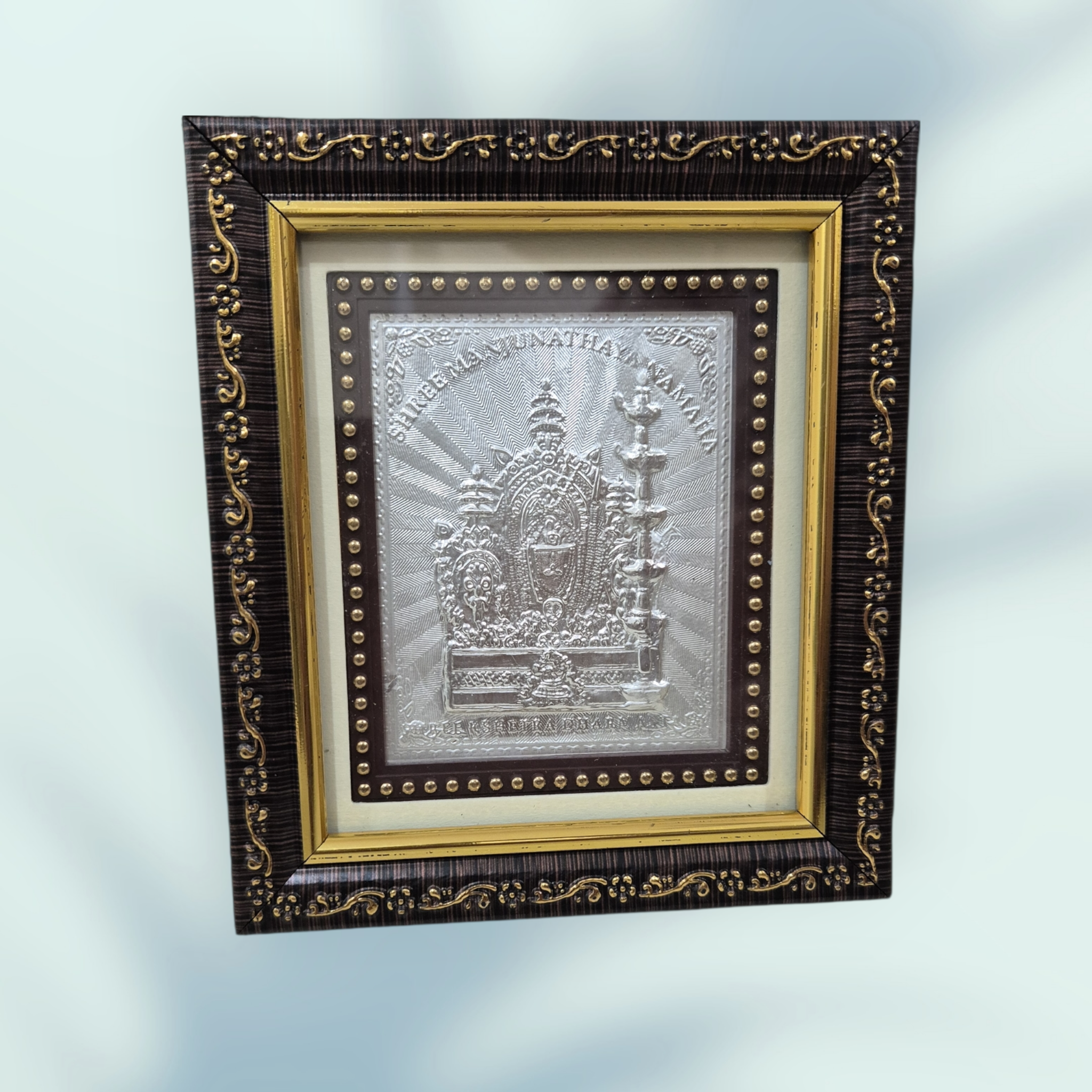 Silver Embossed Lord Balaji Tirupati Wall Frame - Premium Religious Decor with Ornate Wooden Border