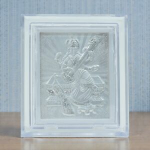 Silver Embossed Goddess Saraswati Veena Playing Wall Frame