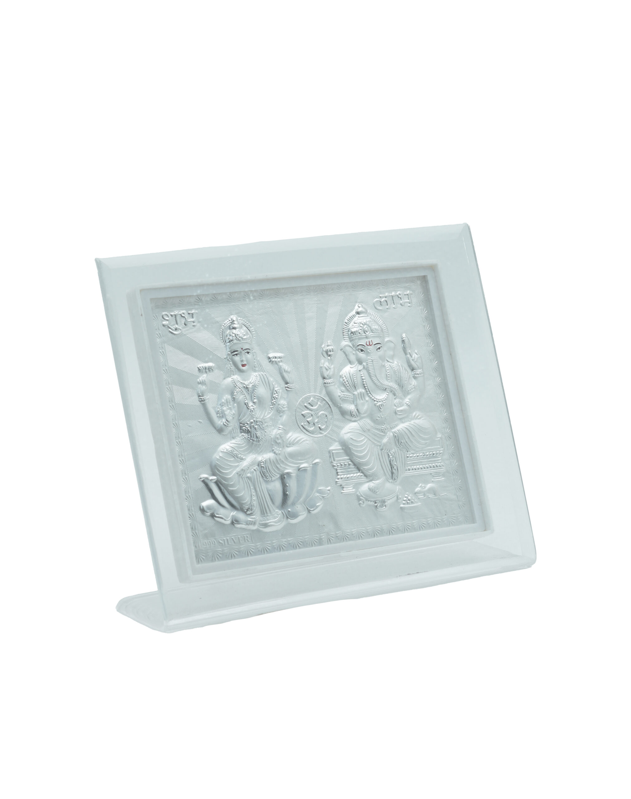 Lakshmi Ganesha Silver Embossed Framed Religious Wall Plaque - Image 3