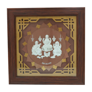 999 Silver Lakshmi Ganesha Saraswati Frame - Wooden Finish