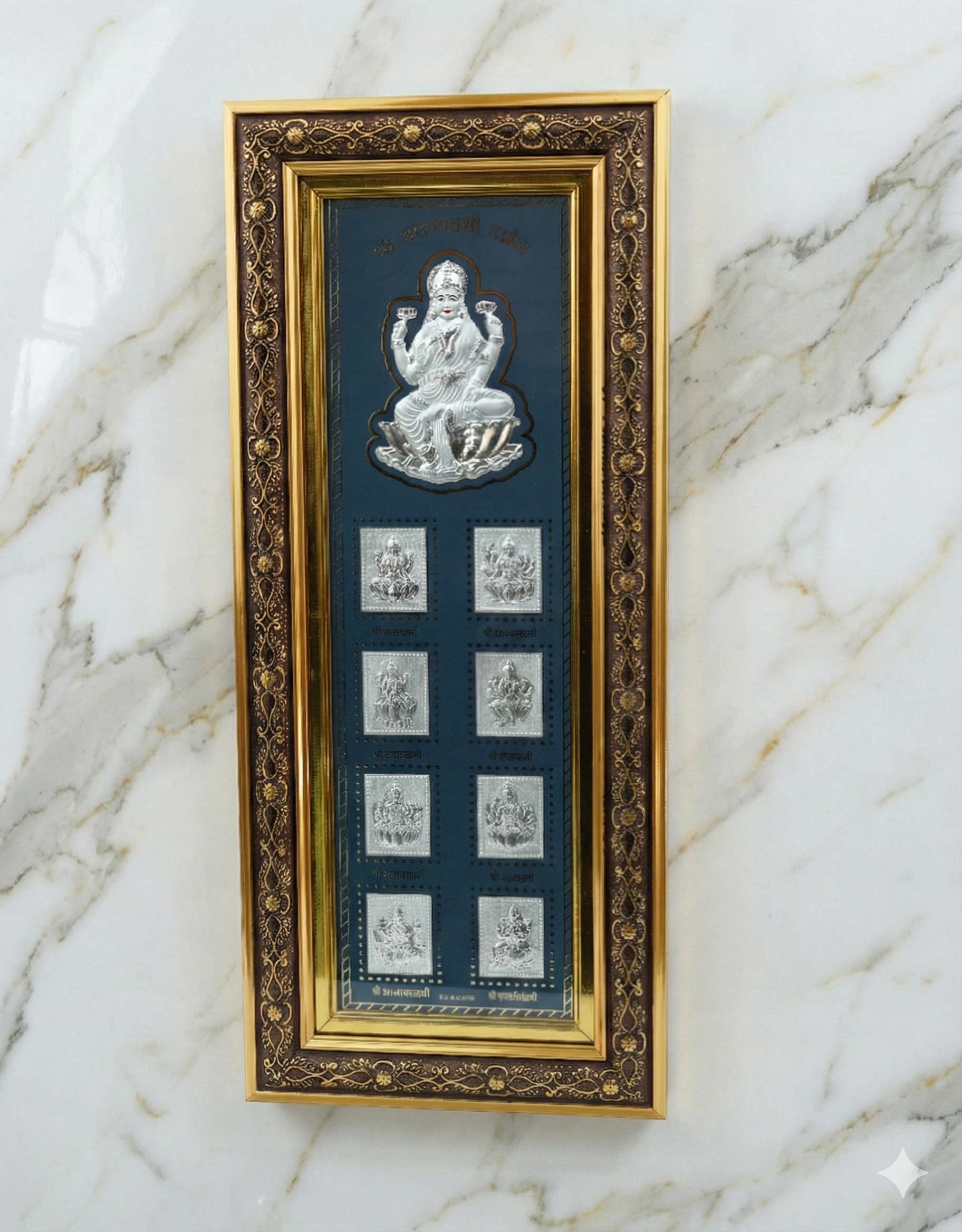 Ashtalakshmi Silver Framed Wall Hanging - 9 Divine Goddesses Religious Art Piece (19x8.5 inch) - Image 3