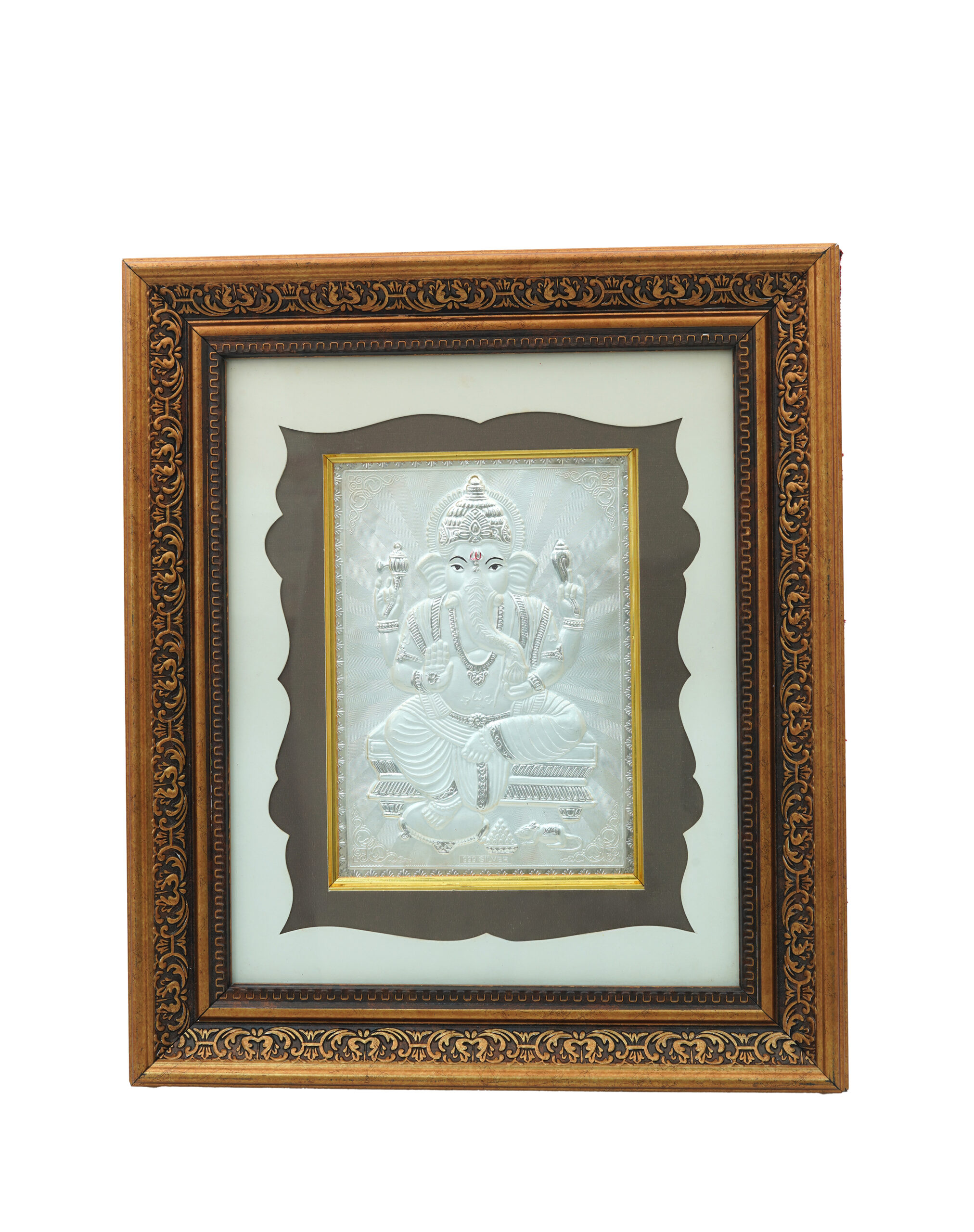 Silver Embossed Lord Ganesha Framed Wall Art - 13x11 inch - Image 2