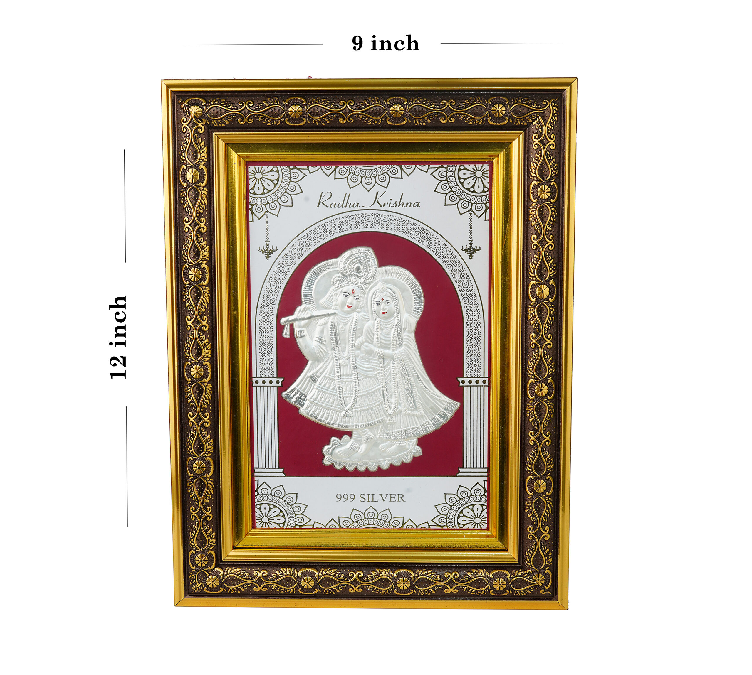 Radha Krishna Silver Frame - Religious Wall Art with Gold Border (9x12 inch) - Image 2